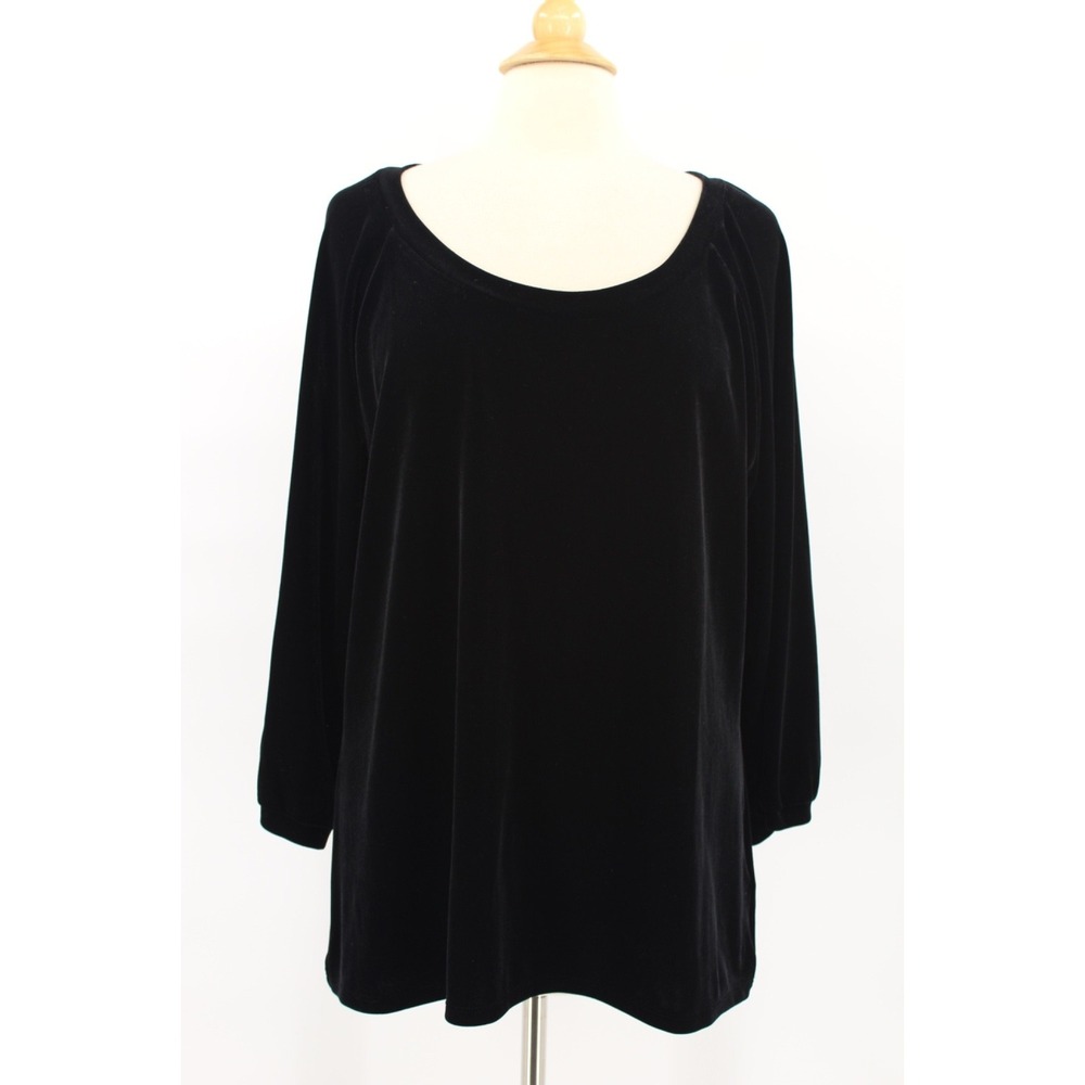 J. Jill Womens Stretch Velvet Tunic XL Black 3/4 Sleeve Minimalist Modest